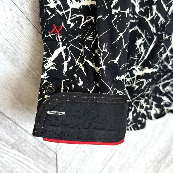Au Noir Long Sleeve Shirt Black Geometric Allover Print Mens XL (5) Flip Cuff - Picture 2 of 6